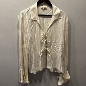 Djerf Avenue Cream Satin Tie-Front Blouse